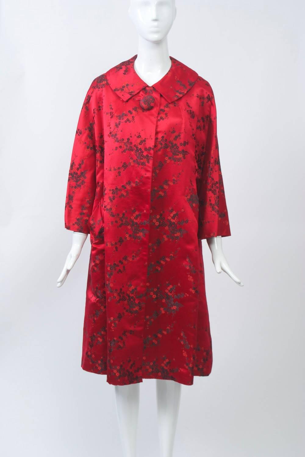 Women's Red Brocade Hong Kong Coat For Sale