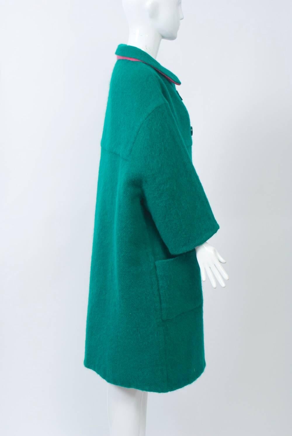 Blue 1960s Reversible Green/Pink Mohair Coat