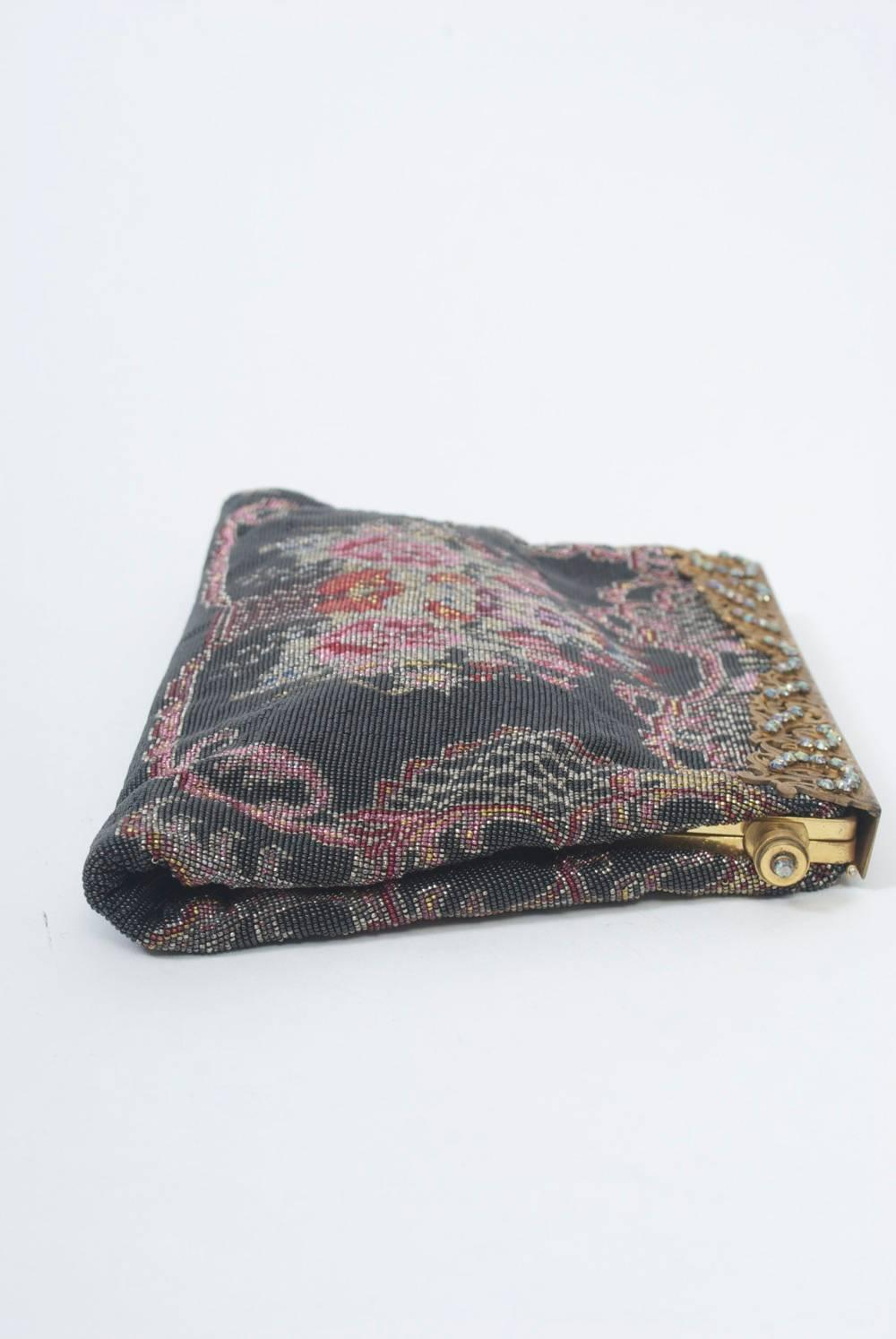 Floral Microbeaded Evening Bag In Excellent Condition For Sale In Alford, MA