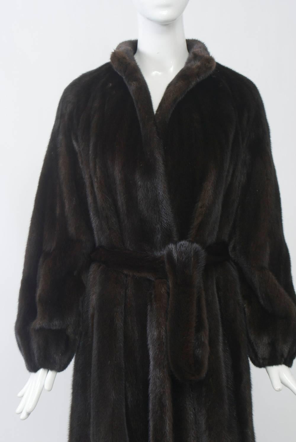 Mink Coat with Tie Belt In Excellent Condition In Alford, MA