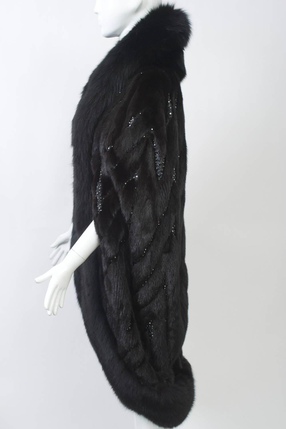 Bob Mackie Rhinestone Studded Mink Cape In Excellent Condition In Alford, MA
