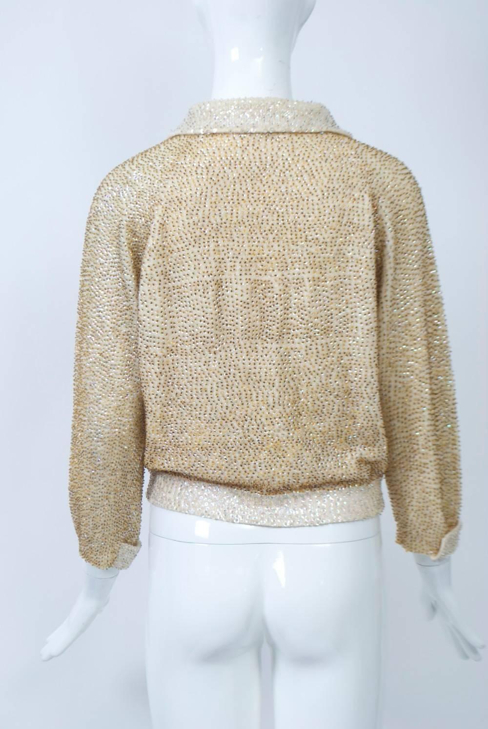 Brown Gold Sequined Cardigan For Sale