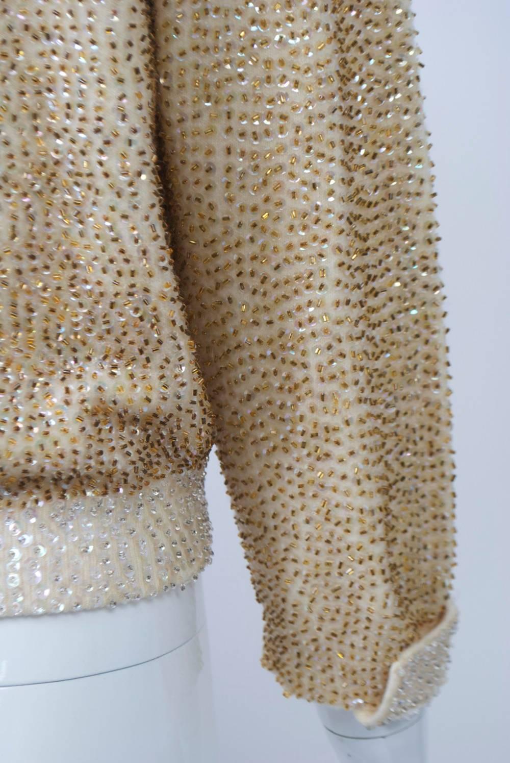 Gold Sequined Cardigan In Good Condition For Sale In Alford, MA