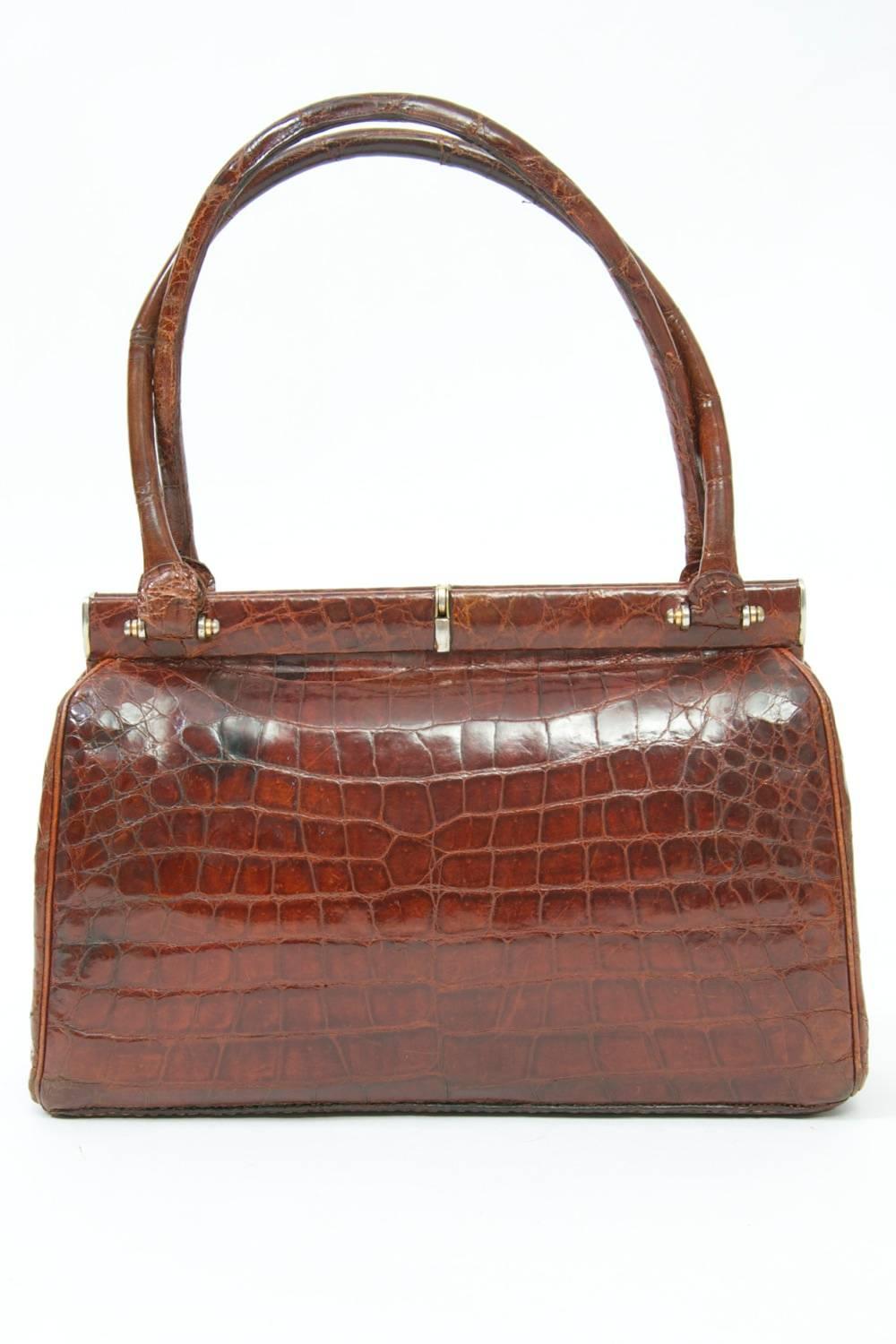 Brown Cognac Crocodile Handbag, France