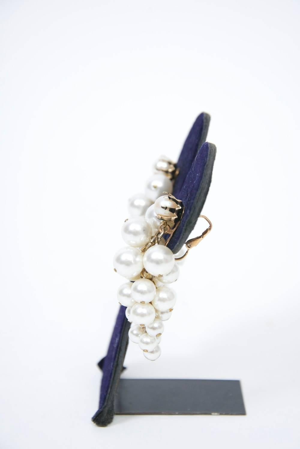 Pearl drop earrings in the shape of grape clusters. Clip-on backs.