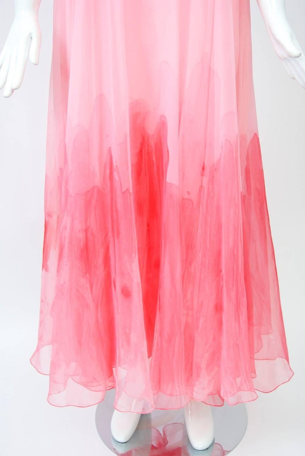 Pink Watercolor Gown, 1970s In Excellent Condition In Alford, MA