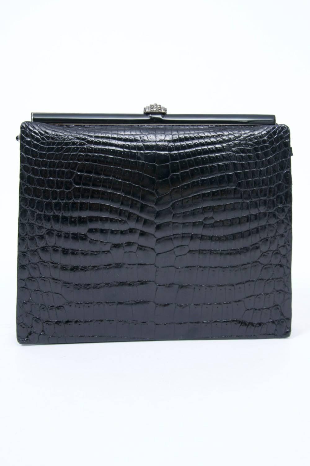 1960s Black Croc Clutch, France In Good Condition In Alford, MA