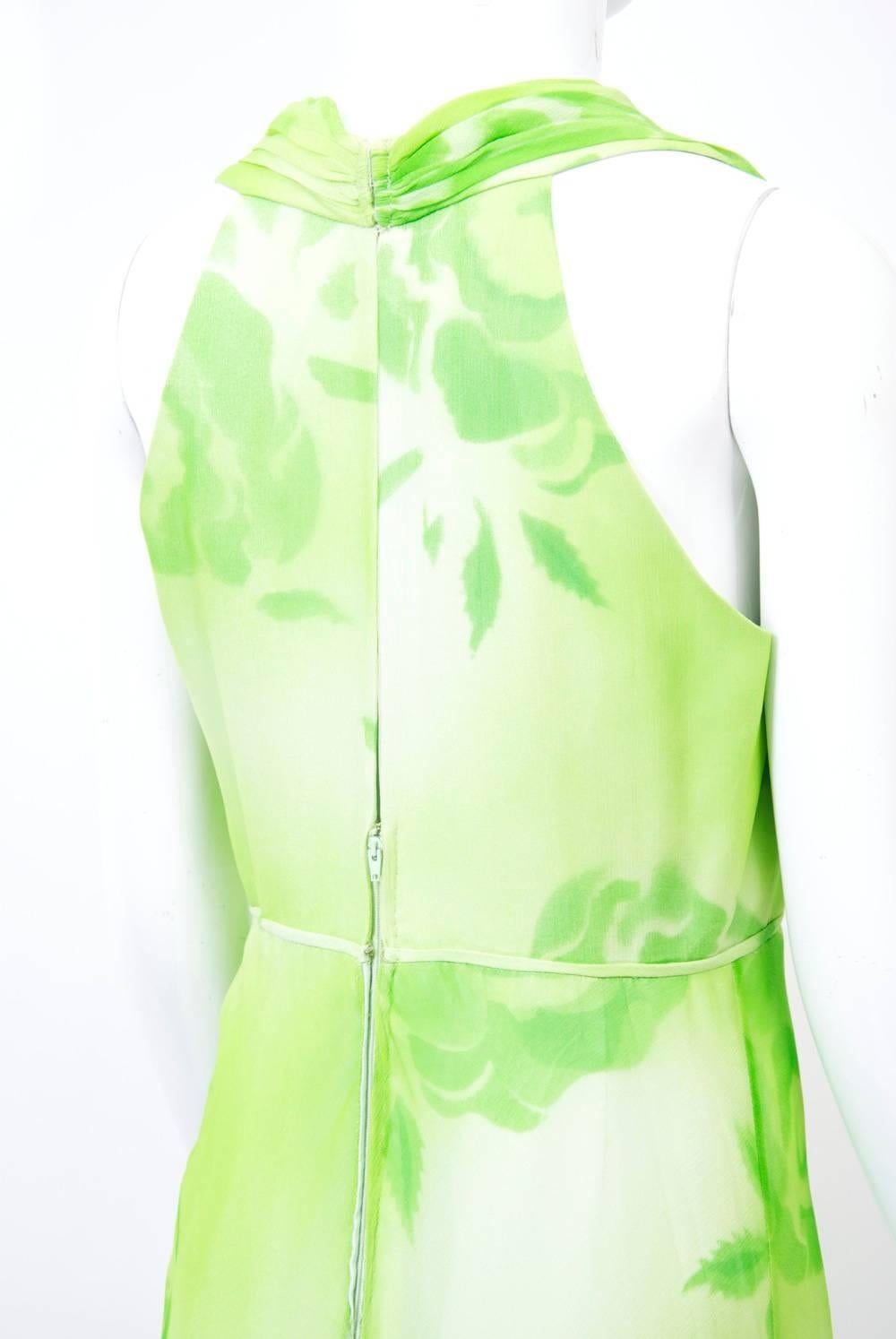 Lime Print Chiffon Gown and Scarf, 1970s  4