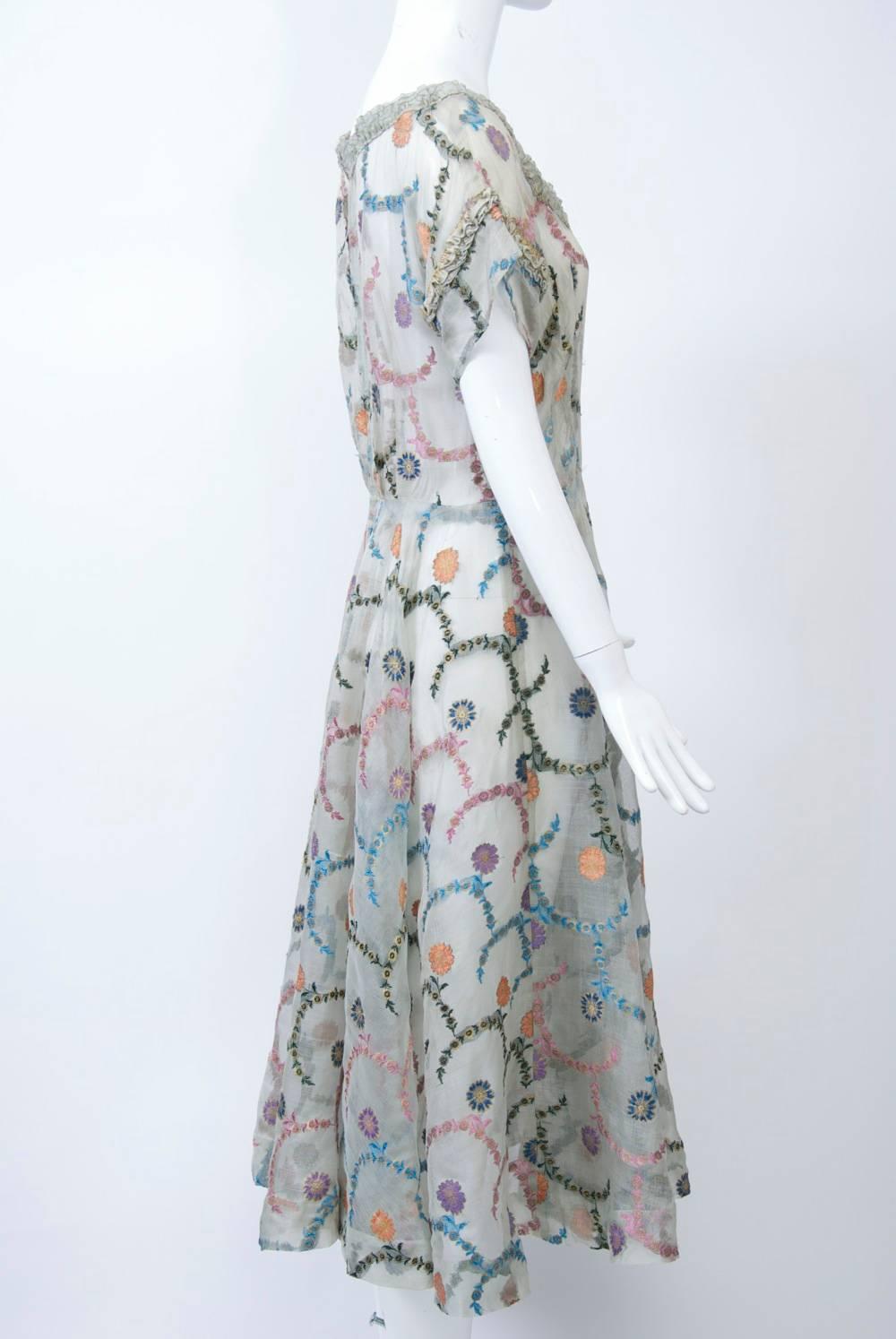 1950s Embroidered Organza Dress 1