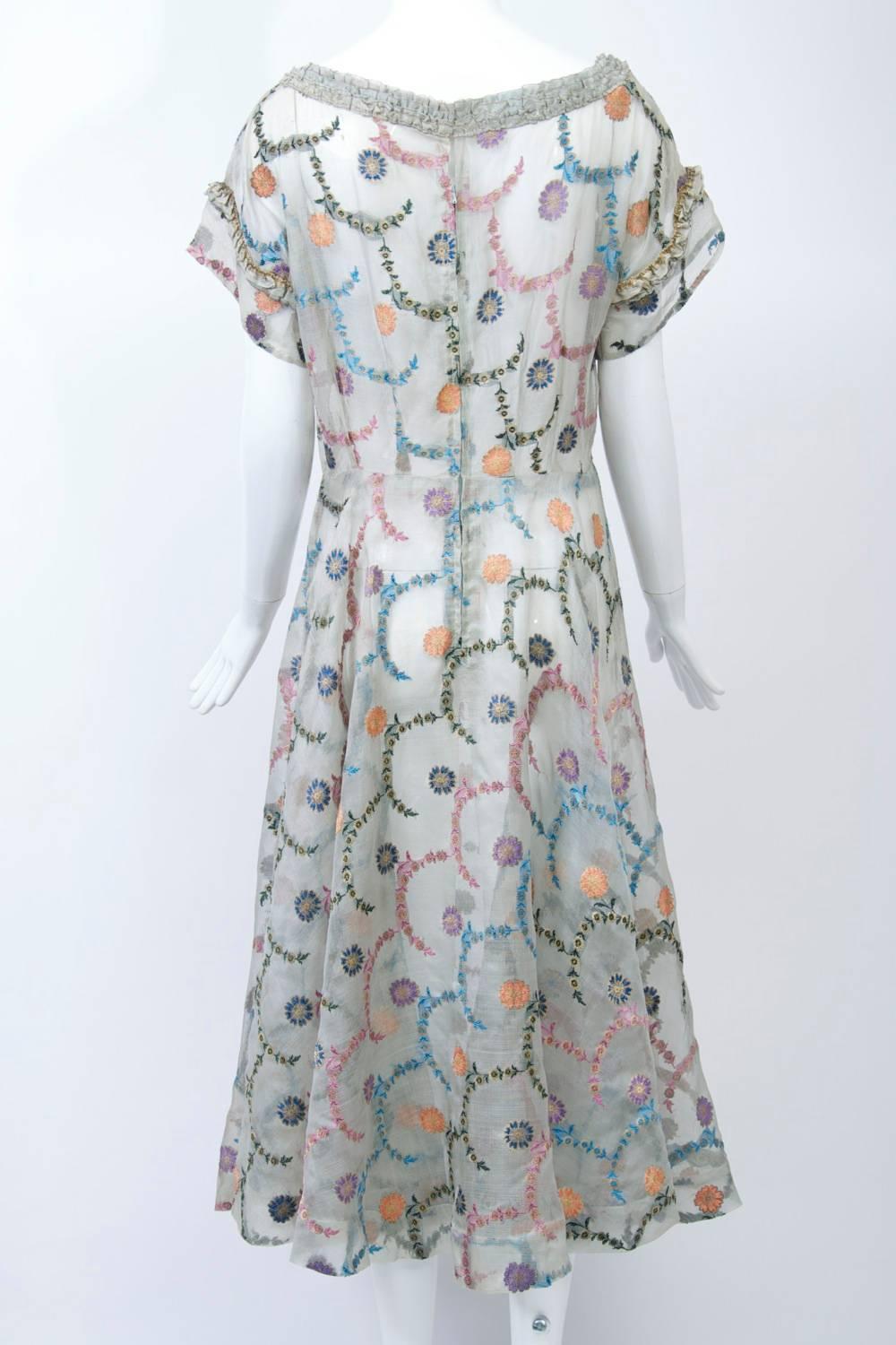 1950s Embroidered Organza Dress 2