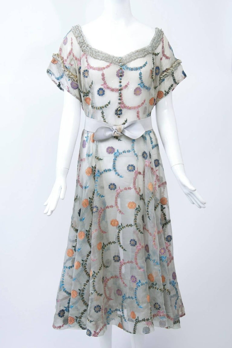 1950s Embroidered Organza Dress at 1stDibs