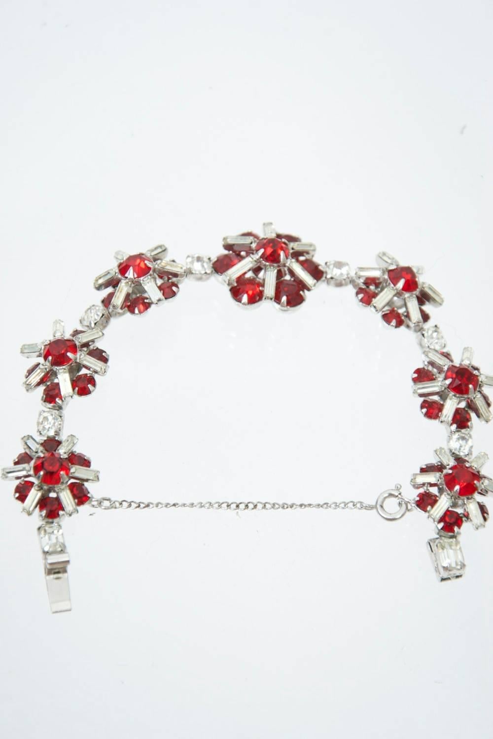 Kramer Rhinestone/Ruby Bracelet In Excellent Condition For Sale In Alford, MA