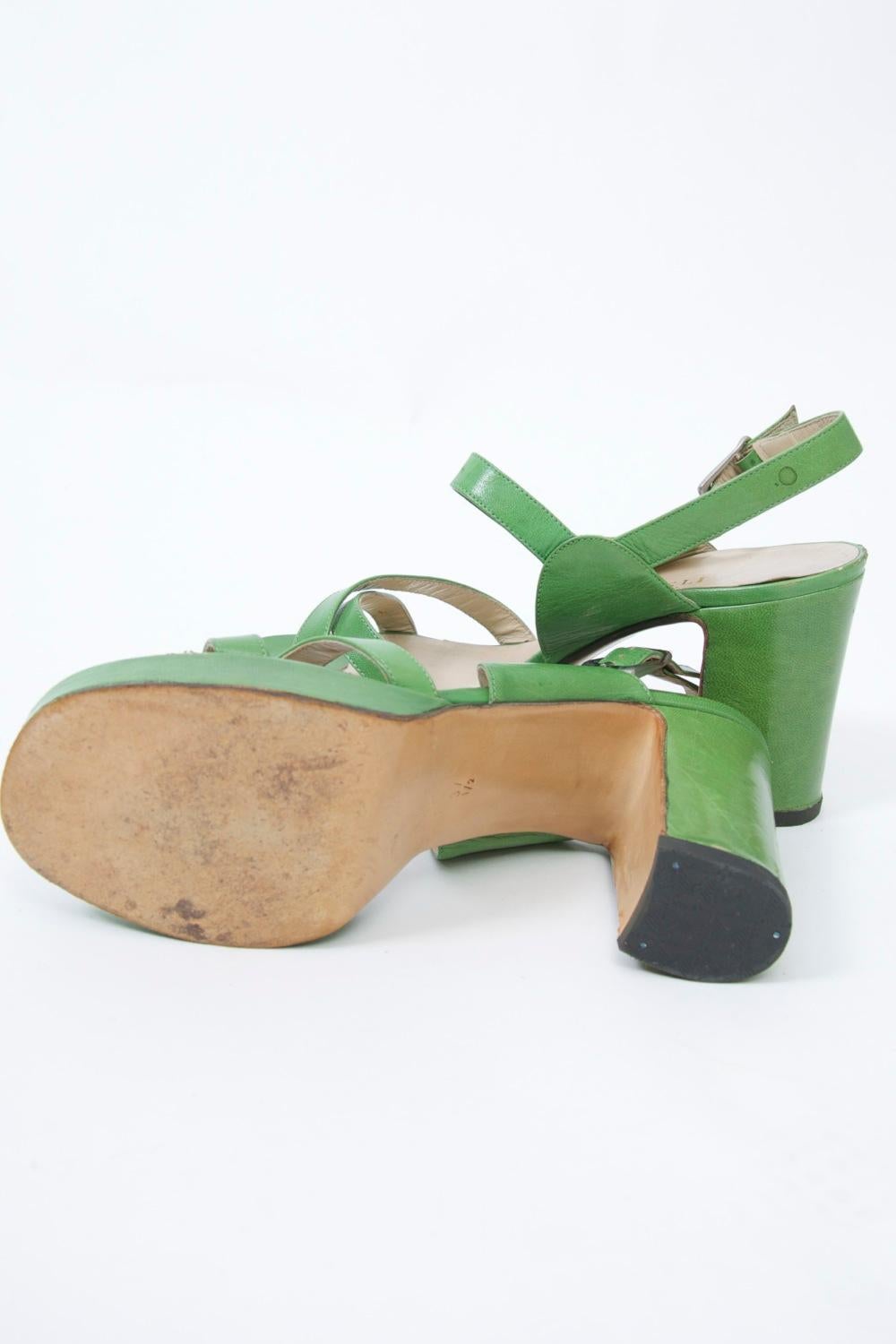 Gray 1970s Bruno Magli Platform Sandals For Sale