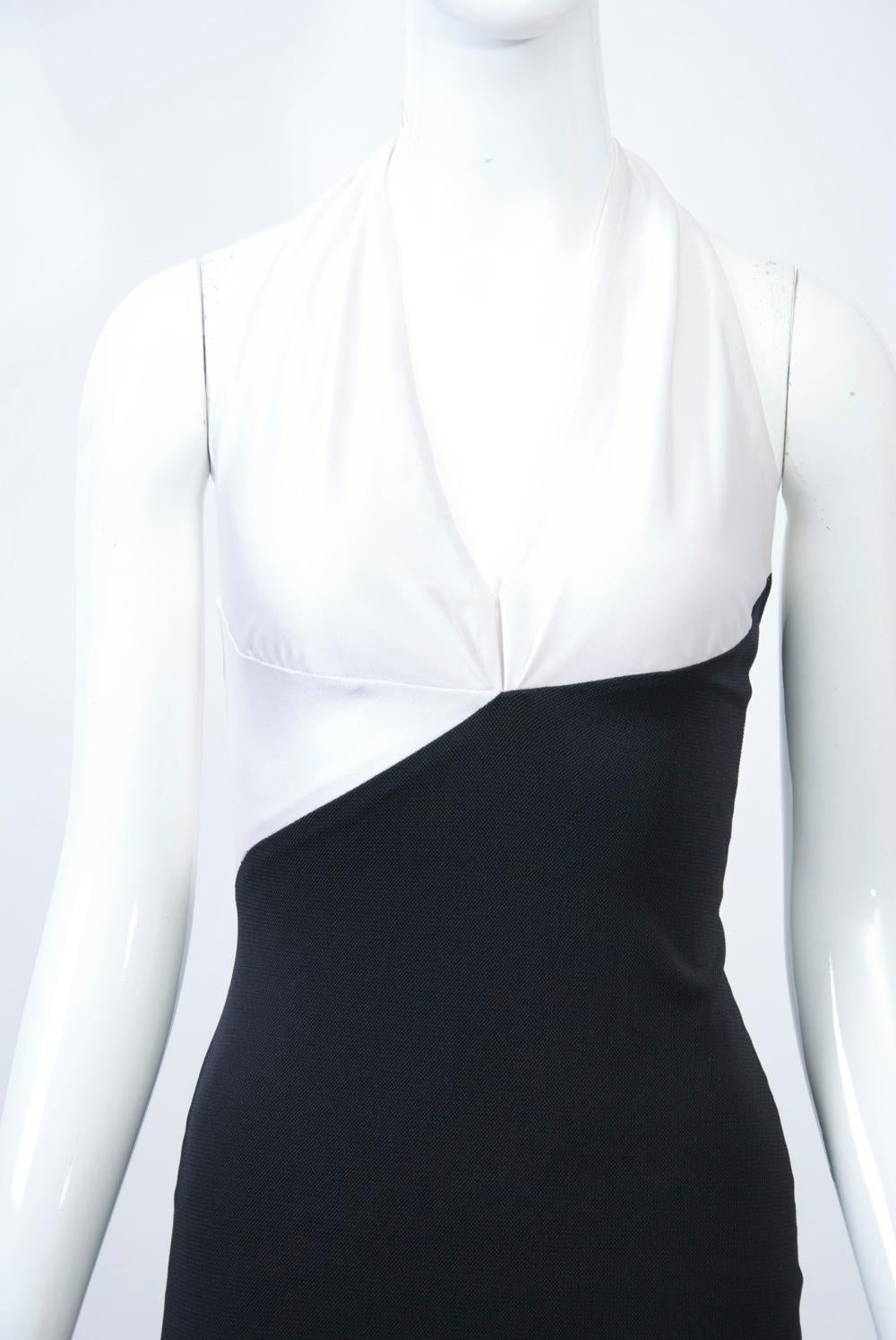 Karl Lagerfeld Black and White Jersey Halter Dress In Excellent Condition In Alford, MA