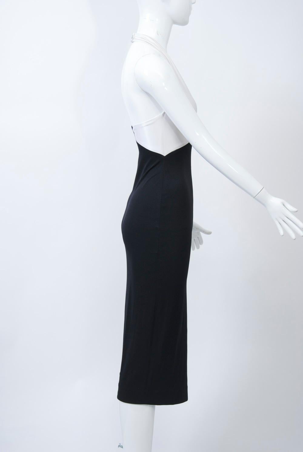 Women's Karl Lagerfeld Black and White Jersey Halter Dress