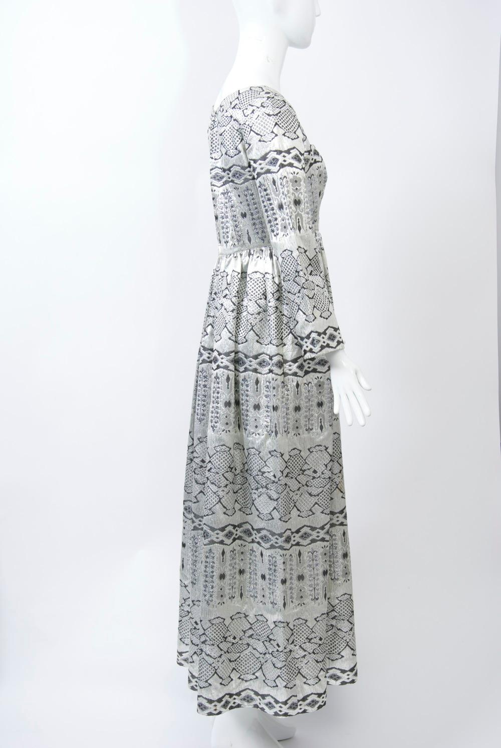 Gray 1960s Brocade Empire Gown For Sale