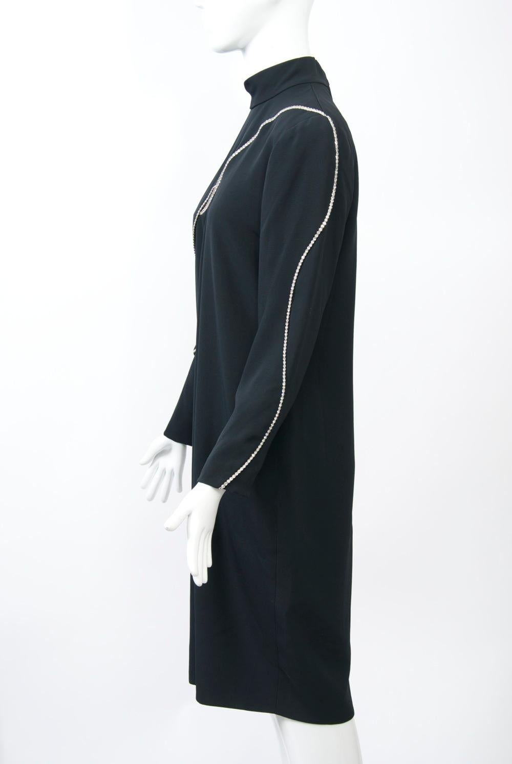 Cyreld Black Cocktail Dress with Rhinestone Trim In Excellent Condition For Sale In Alford, MA