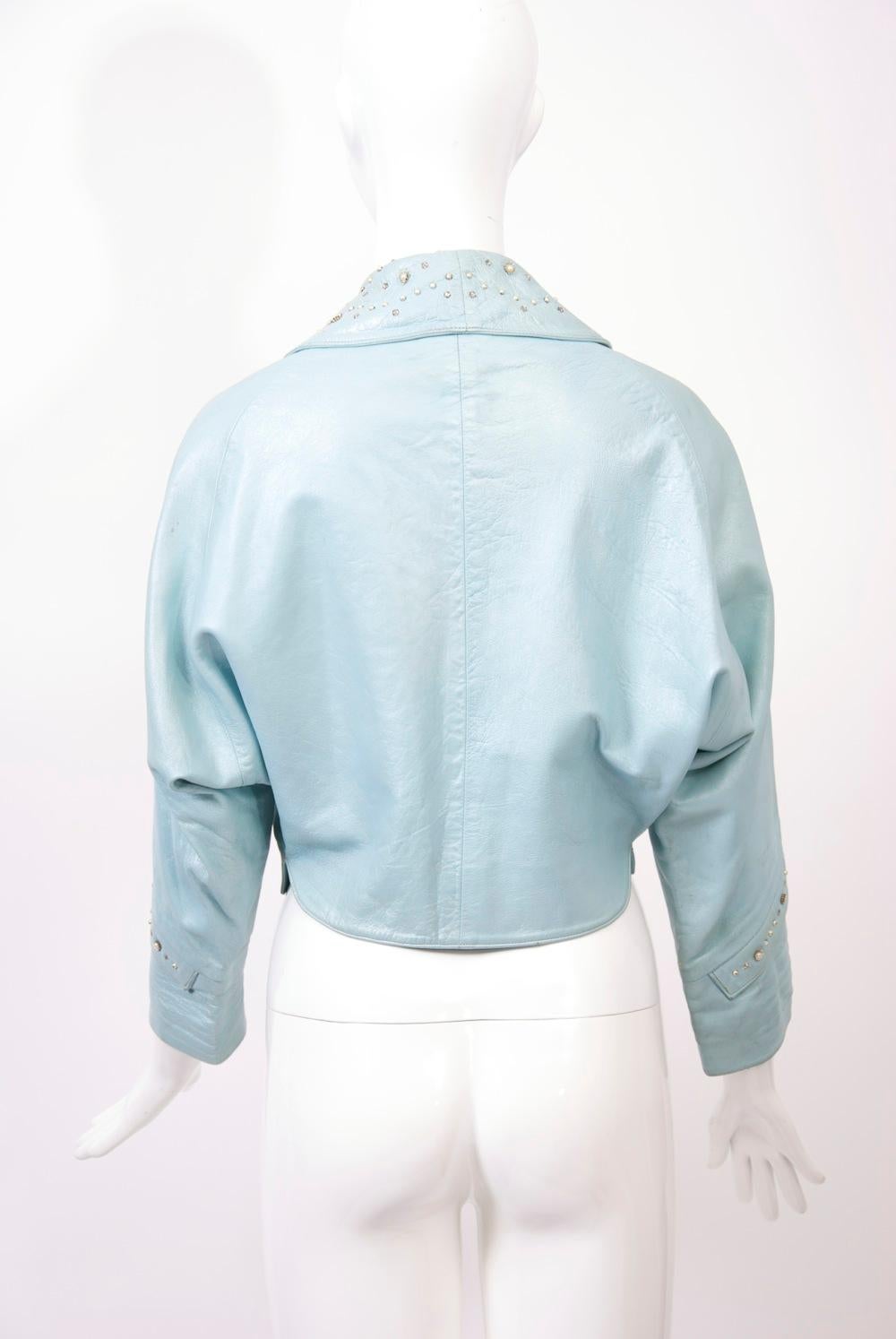Blue Leather Cropped Jacket with Beading For Sale at 1stDibs | blue ...