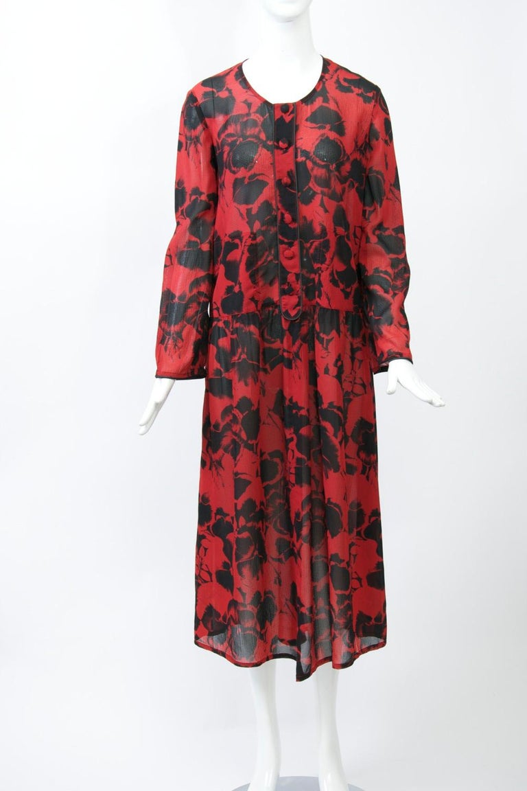 Floral Print Dress With Studded Placket In Red