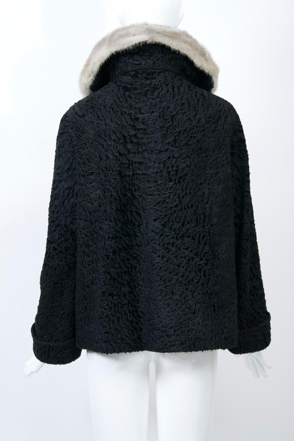 Women's Broadtail Jacket with Gray Mink Collar For Sale