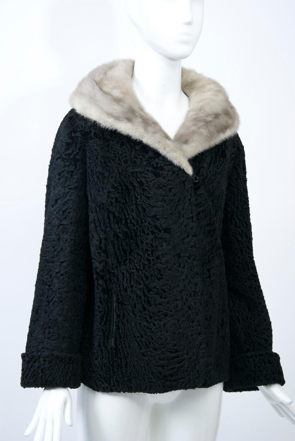 Broadtail Jacket with Gray Mink Collar For Sale 2