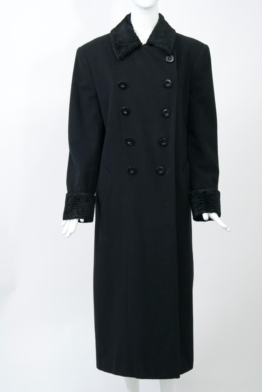 Dior Schwarzer Mantel aus den 1980er Jahren im Zustand „Gut“ im Angebot in Alford, MA