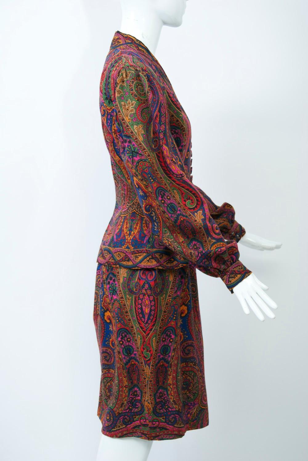 Pauline Trigère Paisley Two-Piece Suit / Dress In Excellent Condition For Sale In Alford, MA