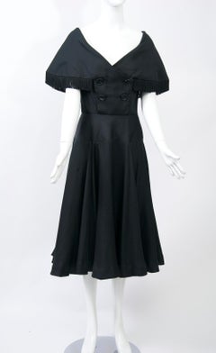 Jacques Fath 1950s Dress with Fringed Collar