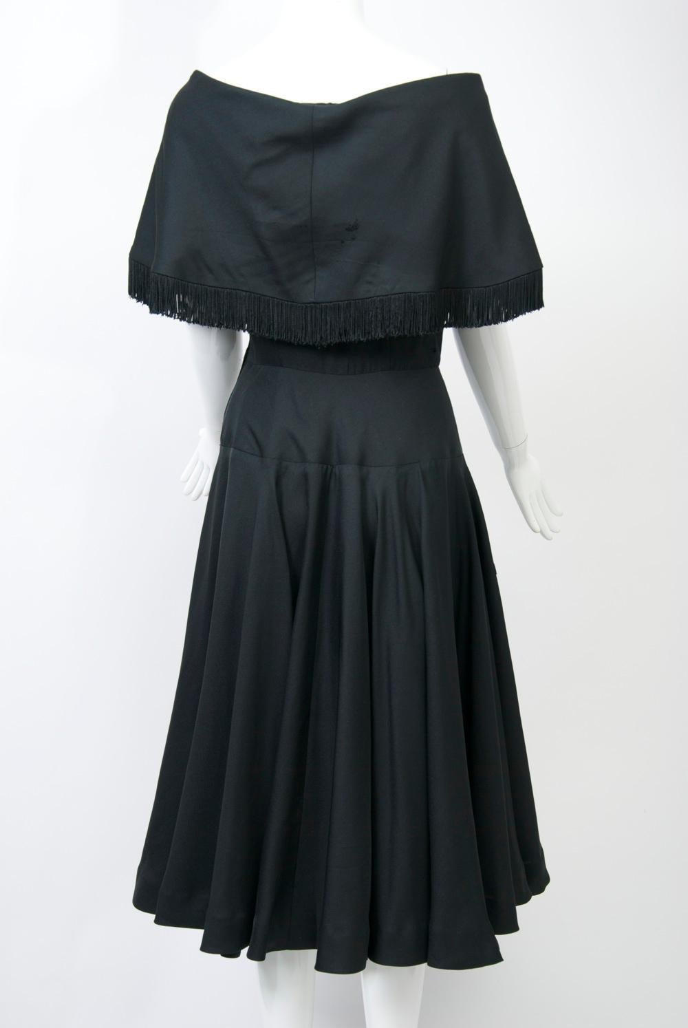 Jacques Fath 1950s Dress with Fringed Collar In Fair Condition In Alford, MA