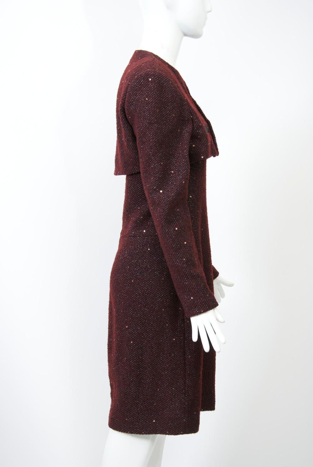 Geoffrey Beene Burgundy/Metallic Dress and Jacket In Excellent Condition In Alford, MA