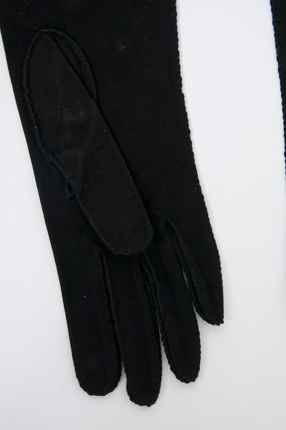 Black Floral Embroidered Gloves For Sale