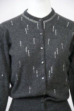Charcoal Vintage Cardigan with Rhinestones