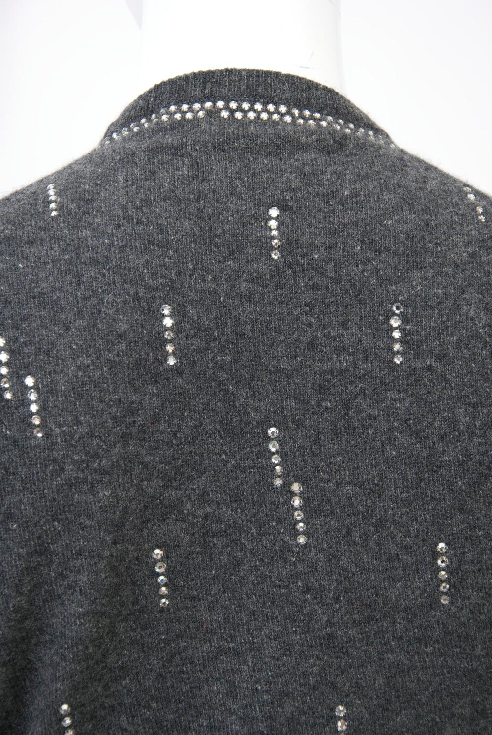 Charcoal Vintage Cardigan with Rhinestones In Good Condition In Alford, MA