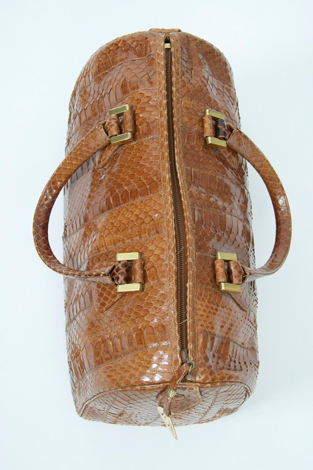 Morris Moskowitz Cognac Snake Bag In Good Condition In Alford, MA