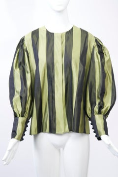 Striped Silk Blouse with Velvet Shawl
