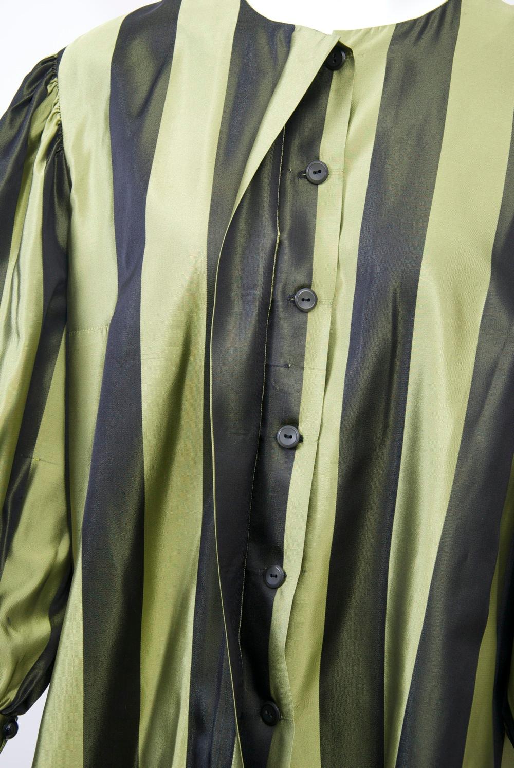 Women's Striped Silk Blouse with Velvet Shawl For Sale
