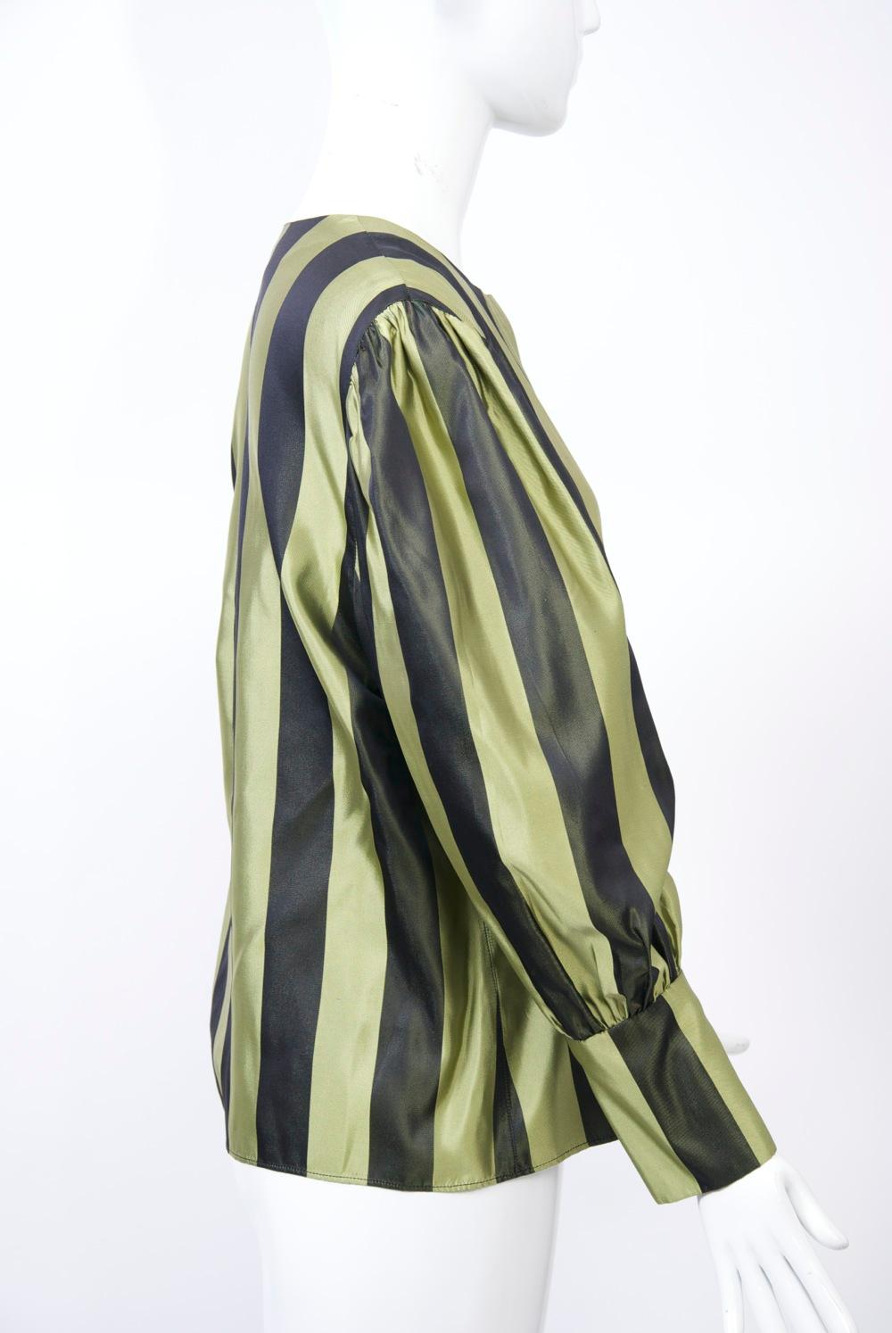 Striped Silk Blouse with Velvet Shawl For Sale 1