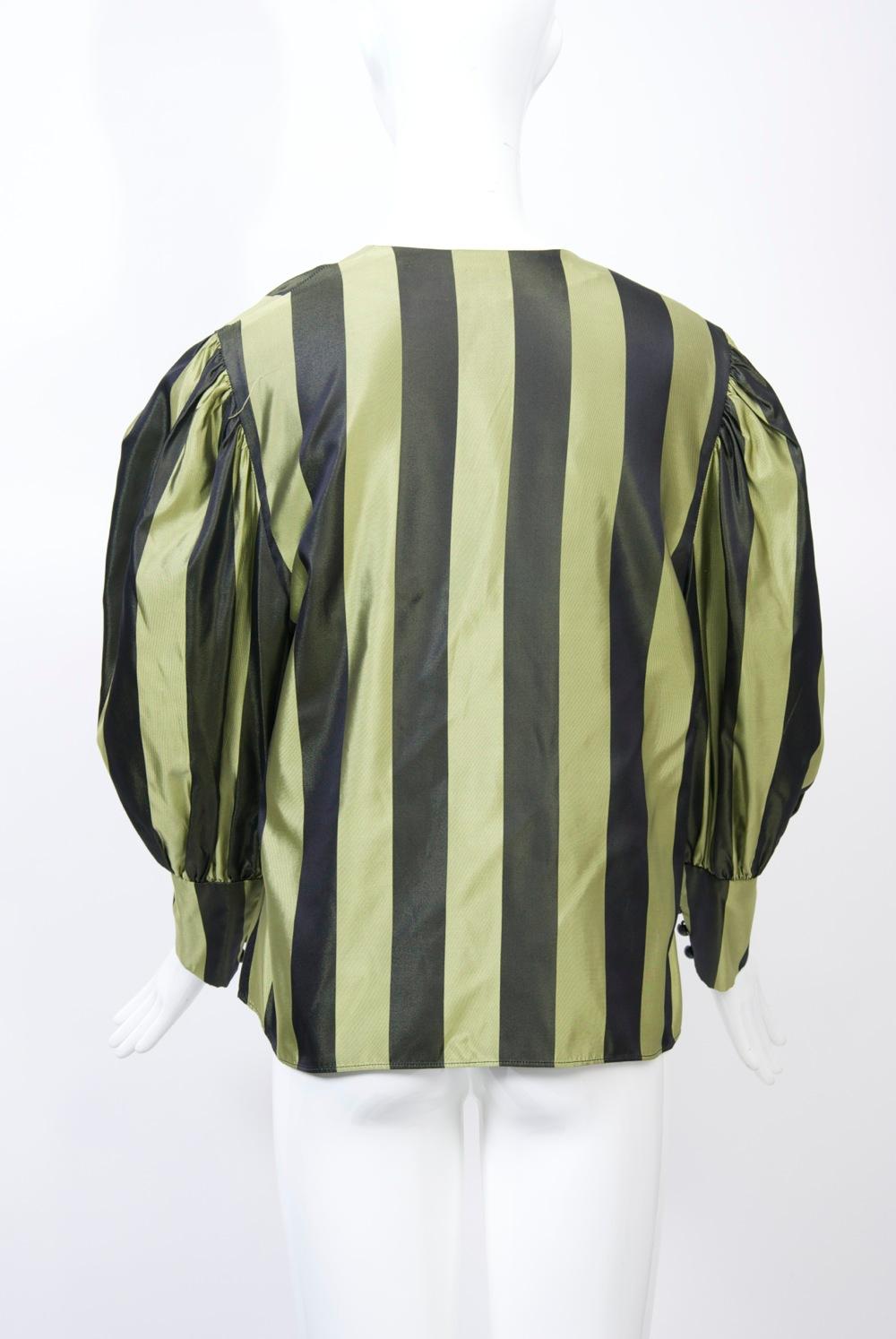 Striped Silk Blouse with Velvet Shawl For Sale 2