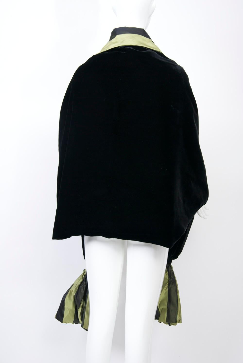 Striped Silk Blouse with Velvet Shawl For Sale 4