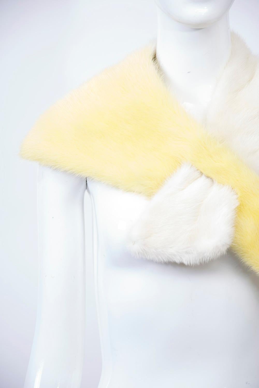 Yellow and White Mink Scarf In Good Condition For Sale In Alford, MA