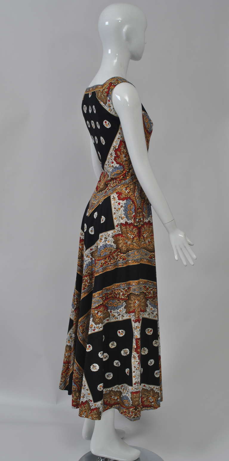 1970s Eleanor Brenner scarf print two-piece ensemble with shawl 1