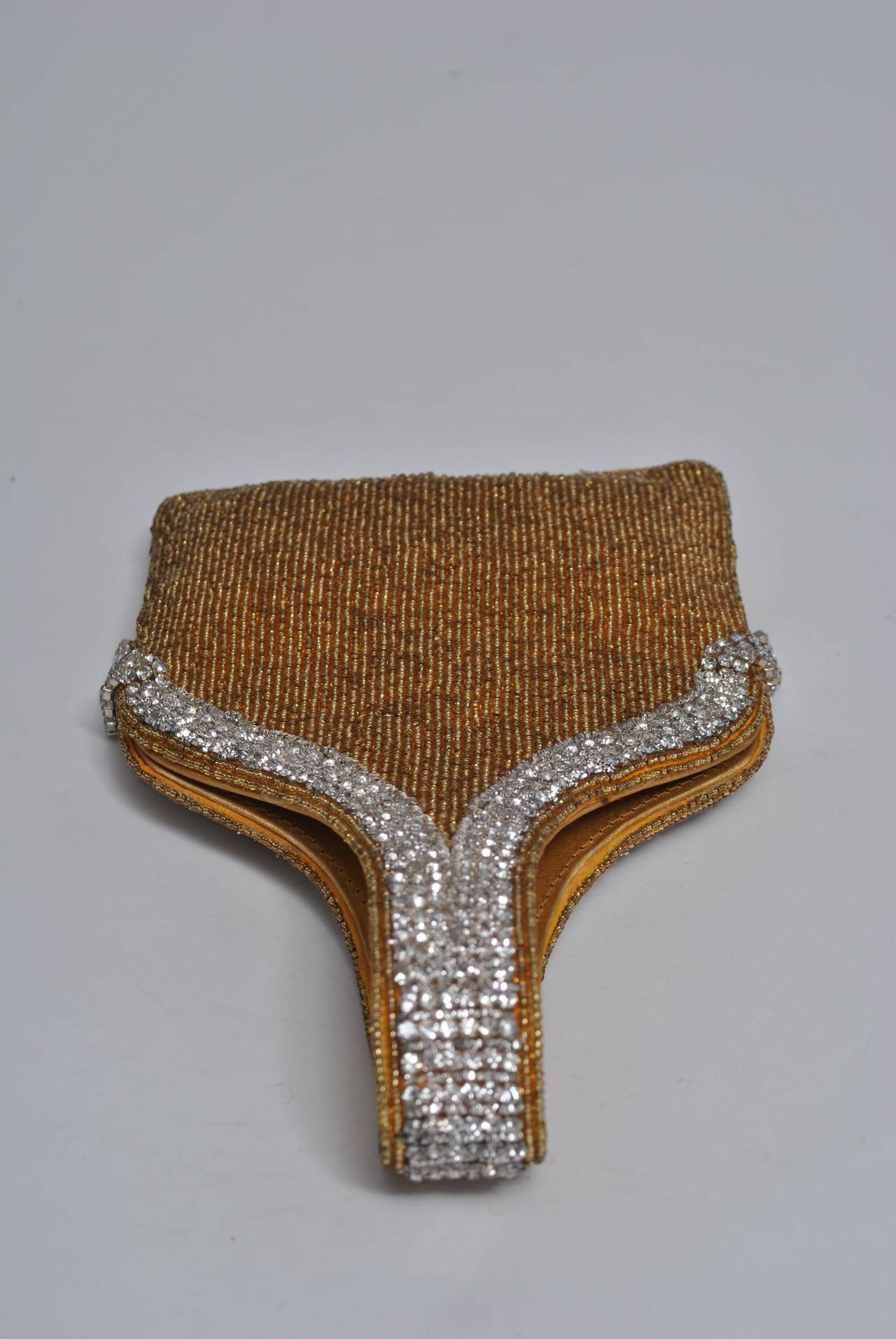 Gold-beaded and Rhinestone Evening Bag In Excellent Condition In Alford, MA