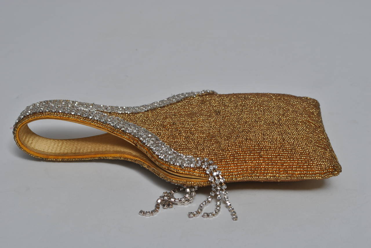 Gold-beaded and Rhinestone Evening Bag 2