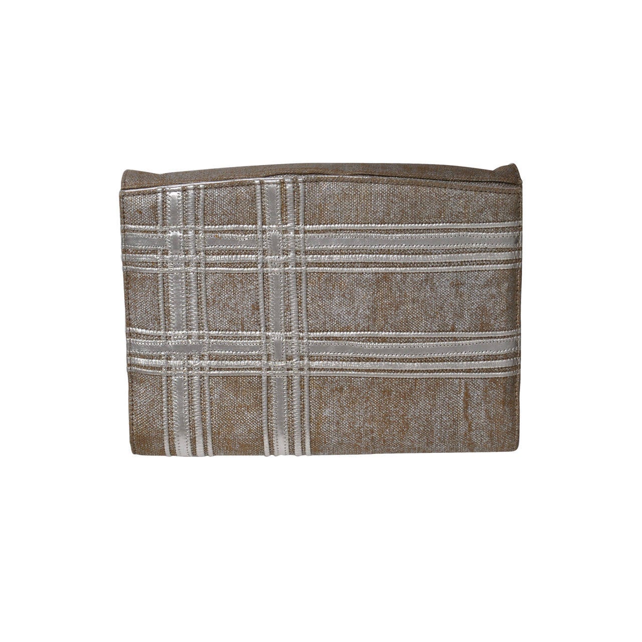 Carlos Falchi Beige Clutch aus Leinen und Silber im Angebot