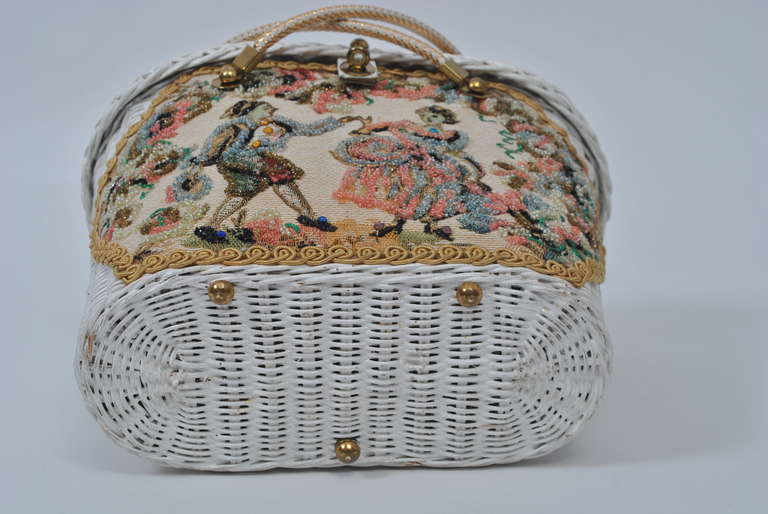 Midas of Miami Decorated White Wicker Bag In Excellent Condition In Alford, MA