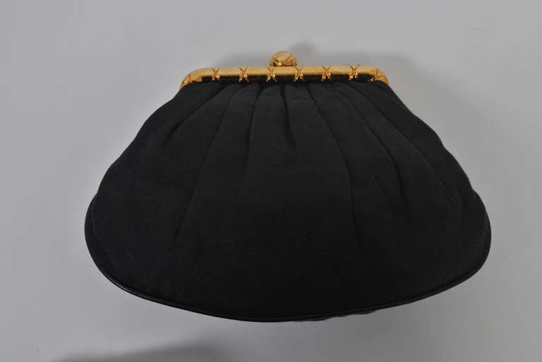Chanel Black Silk Evening Clutch with Chain In Excellent Condition In Alford, MA