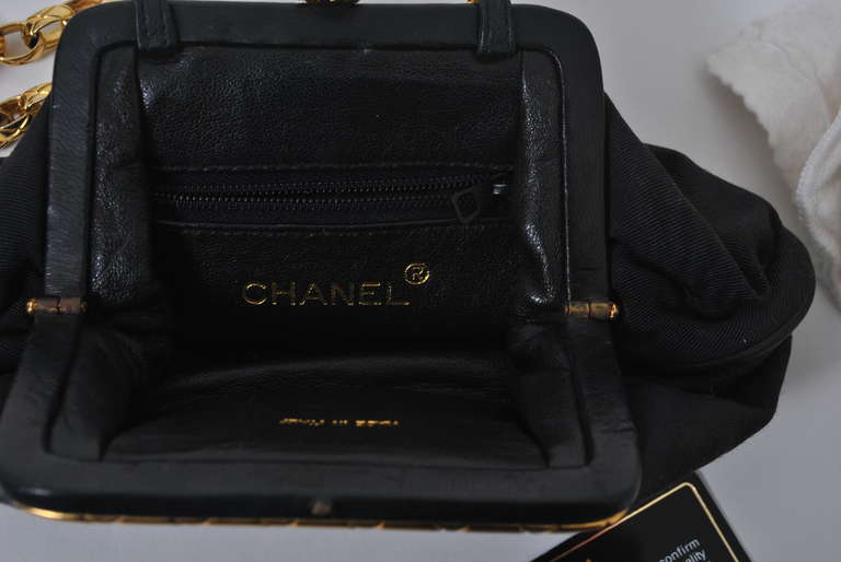 Chanel Black Silk Evening Clutch with Chain 2