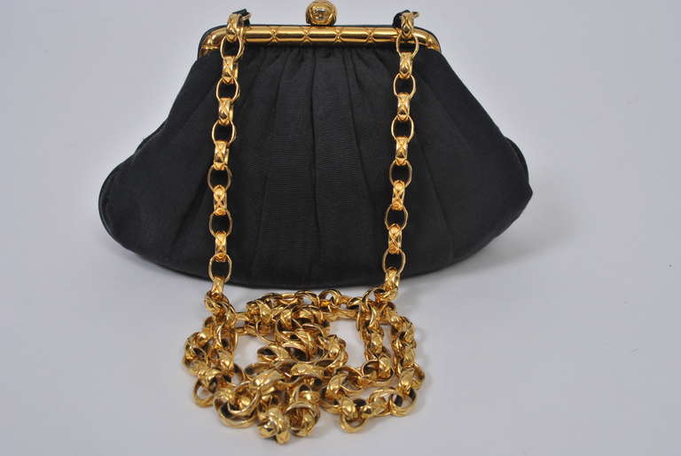 Chanel Black Silk Evening Clutch with Chain 3
