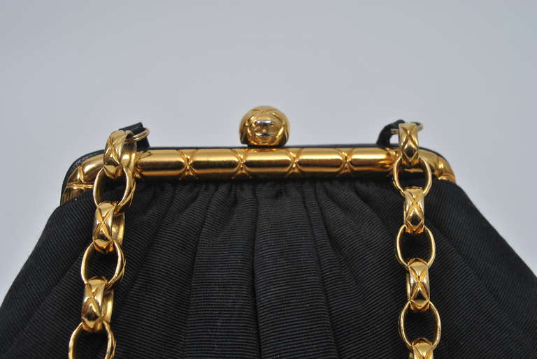 Chanel Black Silk Evening Clutch with Chain 4