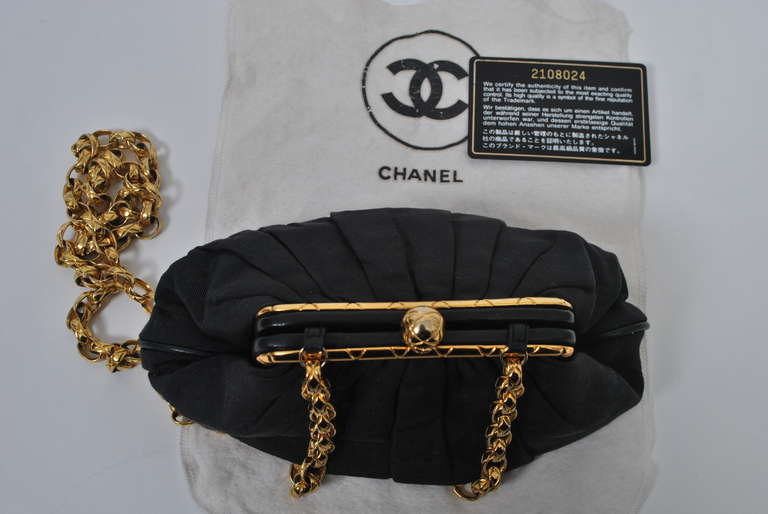 Chanel Black Silk Evening Clutch with Chain 5